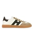 Hogan Sneaker da Uomo Cool in Pelle Avorio, Verde e Marrone con Dettagli in Suede - HXM6470FB60 QDA739M - Taglia 9