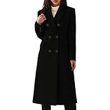 Generisch Cappotto di lana lungo doppio petto casual con tasche Cappotto di lana Jogging Donna Nero, Nero , M