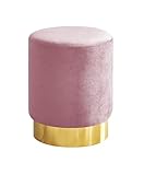 IlGruppone Pouf Cilindro Poggiapiedi Camera Design Pouff Cameretta con Base Dorata Salotto in Velluto Sgabello - Rosa Antico