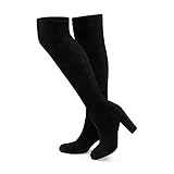 Stivali Alti sopra Ginocchio Stivali Overknee Donna Lunghi Invernali Elastico Tacco Knee High Boots Alto Equitazione 9.5 Cm F Nero 41
