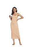 Sopesil Sottovesti da Donna Sottoveste Completa Senza Spalline Camicia da Notte Eleganti Mini Abiti Maniche Sexy,Beige,M