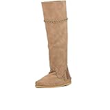 QUEEN HELENA Stivali Indianini Alti Borchiati con Tacco Piatto Fibbia Donna (ZM8075 Cuoio, numeric_38)