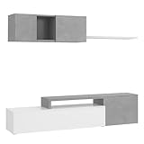 Bricozone Parete Attrezzata Moderna Soggiorno Design Contemporaneo Reversibile Con Mobile Porta Tv Pensile E Mensola In Pannello Melaminico Ideale Per Arredo Zona Living (Grigio cemento e Bianco)