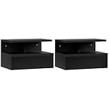 HOMCOM Set da 2 Comodini Sospesi da Camera da Letto, Comodini da Camera da Letto Moderni, con Cassetto e Mensola Superiore in Legno, 35x32x22.5cm, Colore Nero