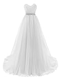 Misshow Abito da ballo lungo elegante in stile vintage con spalle scoperte con paillettes, abito da donna lungo chic da sera, bianco, 36
