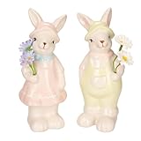 Ideen mit Herz Figure decorative coppia di coniglietti | 2 figure di coniglio con fiori decorativi | decorazione pasquale | Dolomite | altezza circa 15 cm