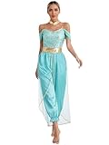 Yhong Costume Da Principessa Jasmine Per Donna Completo Costume Principessa Araba Tutina Con Paillettes Cosplay Halloween Carnevale Turchese M