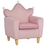 HOMCOM Poltrona per Bambini con Schienale a Corona e Imbottitura Spessa, Poltroncina per Bambini in Tessuto Effetto Velluto e Legno, 50.2x41.9x57.8 cm, Rosa