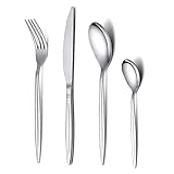 HOMQUEN Set di Posate per Posate in Argento da 24 Pezzi, Set di Utensili in Acciaio Inossidabile per 6, Finitura a Specchio, Lavabile in Lavastoviglie (Argento)