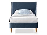 EVERGREENWEB Letto Singolo in doghe in legno con Testata e rivestimento in tessuto Blu | facile da montare |Adatto per materasso cm 90x200 | Letto di Design |Mod. Parigi