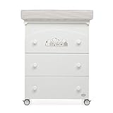 Foppapedretti Bagnetto Fasciatoio Felicity, Legno, Made in Italy, 3 Cassetti, Piano Fasciatoio Ribaltabile, Vaschetta Anatomica Estraibile, 4 ruote, Materassino Incluso, 47x69x89 cm, Bianco