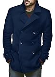 Runcati Cappotto classico doppio petto da uomo slim fit giacche invernali casual giacca lunga calda trench, Blu scuro, M
