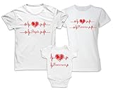 Tris Magliette e Body Bimba - Nome Personalizzabile - Cardiogramma - Battito - Grafico - Cuore - Famiglia - Figlia - Femminuccia - Famiglia - T-Shirt Coordinate