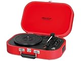 Trevi TT 1020 BT Giradischi Vintage Portatile a Valigetta con Lettore Vinili 33/45/78 Giri, MP3, USB, AUX-IN, Encoding, Batteria Ricaricabile e Altoparlanti Stereo Incorporati, Design Retrò, Rosso