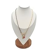 Collana lunga 50 cm con cristalli neri, maglia acciaio, ciondoli quadrifoglio oro e cuore rosa, realizzata a mano, idea regalo donna