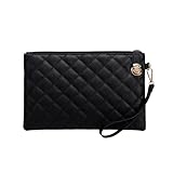 Pochette da donna, borsa da polso trapuntata da donna, 2025 nuova pochette in pelle vegana capacitata, borsa grande con cerniera da polso, Nero
