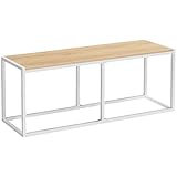 HOOBRO Panca da Pranzo Industriale, Panca da Esterno in Metallo da 120 x 30 x 46,5 cm, Panchina Facile da Montare, per Cucina e Sala da Pranzo, Bianco e Beige Naturale EWN12CD01