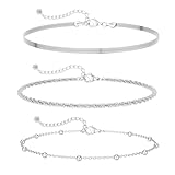 3 pezzi Bracciale da donna, set di braccialetti in argento, bracciale glitterato da donna, bracciale a catena impilabile regolabile per donne e ragazze, regalo di gioielli per la madre