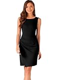 Allegra K Tubino Donna Elegante, Senza Maniche, Vestito da Ufficio, da Lavoro, Abito Aderente con Scollo A Barca Increspato Nero L