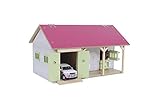 Kids Globe 610245 horse stable, pink, 1:32 scale (with 2 horse boxes, 1 storage room, without horses and accessories, horse farm for children)