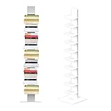 Flo.mar - Libreria a colonna verticale Bianca, Libreria Sospesa, Scaffale verticale altezza 153 cm 10 ripiani, Design da terra