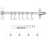 QWORK® Barra portautensili cucina acciaio inossidabile, 40 cm porta utensili da cucina con 8 ganci mobili, autoadesiva e montaggio a vite per cucina, guardaroba e bagno