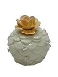 Bomboniera Capodimonte in Porcellana, Pigna Decorativa con Rosa Gialla, Decorazioni Floreali Bianche