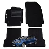 SERIE 4 TAPPETI - TAPPETINI in MOQUETTE Neri per Clio IV 2012-2019 con 2 Attacchi - Compatibli NON Originali con Bottoni di Fissaggio, Battitacco cucito e antiscivolo