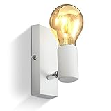 B.K.Licht Lampada da parete orientabile in metallo bianco, adatta per 1 lampadina E27 non inclusa max. 60W, applique da muro per salotto o sala, faretto stile industriale per entrata o scale IP20