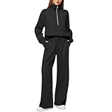 Tuta Donna Sportiva Invernale Felpa con 1/2 Zip Senza Cappuccio e Pantaloni Tuta Gamba Larga Set Due Pezzi Completo Palestra Tinta Unita Sportivo Completi Eleganti Comodo Tute da Ginnastica Completa
