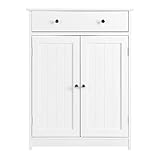 Yaheetech Armadietto da Bagno Autoportante, Mobile da Terra con Ripiano Regolabile Bianco, 80 x 60 x 30 cm, Mobiletto in Legno con 2 Ante e Cassetto, Armadio da Ingresso Portaoggetti