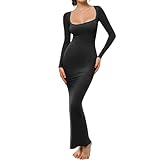 Gkaopi Abito Lungo Donna Sexy Maniche Lunghe Bodycon Maxi Vestito Elegante Scollo Quadrato Abiti da Festa Aderente Casual Abito da Cocktail Sera Cerimonia Club
