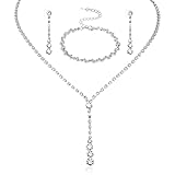 4 Pezzi Set di Gioielli da Sposa con Strass - Collana, Orecchini Pendenti a Goccia, Bracciale in Cristallo per Festa Nuziale - per Donne e Ragazze