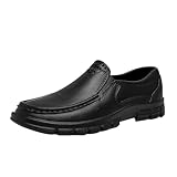 Loafer Mocassini da uomo, in pelle, tinta unita, antiscivolo, scarpe da lavoro, comode e leggere, per il tempo libero, da lavoro, Nero , 43 EU