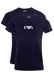 Emporio Armani Essential Monogram 2-pack T-shirt With Crew Neck, Maglietta Uomo, Blu, XL