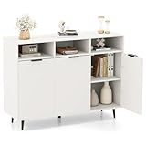 COSTWAY Credenza Buffet da Cucina con 3 Ante e 3 Ripiani Regolabili a 5 Livelli, Credenza Bassa con 3 Scomparti Aperti, Mobile Buffet per Salotto e Soggiorno, 120 x 40 x 90 cm, Bianco