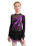 YiZYiF Abito da Pattinaggio Artistico per Bambine Vestito da Balletto Pattinato a Manica Lunga Abito da Ballo Leotard Body da Ginnastica Dancewear 5-16 Anni Viola 9-10 Anni