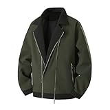 Foweknow Giacca invernale da uomo senza cappuccio, giacca bomber trench corta invernale con risvolti, giacca leggera per le mezze stagioni, giacca corta, streetwear, casual, college, Verde militare
