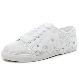 Elivandon 16054 Scarpe da Sposa Sneakers Flats Scarpe da Tennis da Sposa Fiori Pizzo Sneakers Colore Avorio, Taglia 38 EU