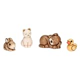 THUN - Set animali dell'aia - ceramica - Collezione Presepe Classico - "anatra 2,1x1,8x2,2 cm - cane 4,2x2,7x2,7 cm - gatto 2,2x2,3x3,5 cm - coniglio 3x1,8x2,1 cm"