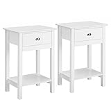 Yaheetech Set 2 Comodini Camera da Letto Comodini con Cassetto e Ripiano Tavolini Stile Shabby Chic Tavolini da Divano Moderni da Salotto 40 x 30 x 61 cm Tavolini Laterale Bianco