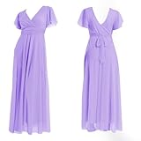 VALORIALUXE Abito Lungo Elegante Donna con Maniche Volant e Scollo a V – Vestito da Cerimonia Made in Italy (IT, Testo, Taglia Unica, Regular, Regular, Lilla)