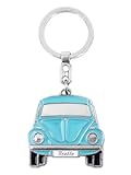 BRISA VW Collection - Volkswagen Portachiavi Keyring Vintage in Metallo smaltato, per Chiavi/Zaino/Borsa, Maggiolino Beetle Design (Fronte/Azzurro)