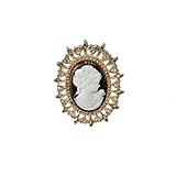 Anello fantasia regolabile oro con Cabochon Cammeo bianco su fondo nero, ovale barocco traforato strass zirconi brillanti, 2,5 x 3,5 cm, gioiello da donna regolabile, Metallo, Nessuna pietra preziosa
