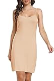Sopesil Sottovesti da Donna Sottoveste Completa Senza Spalline Camicia da Notte Eleganti Mini Abiti Maniche Sexy,Beige,XXL