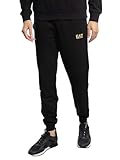 EA7 Emporio Armani Pantaloni Jogger con Polsino da Uomo Core Identity in Cotone Leggero, 8NPP66 (IT, Testo, S, Regular, Regular, Nero/Oro)