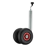 Wiltec Servotimone con Ruota di appoggio Doppia, Portata 200 kg, Supporto per rimorchio con Pneumatici gonfiabili, ruotino di appoggio, Altezza Regolabile 66-86 cm, per rimorchi e Caravan