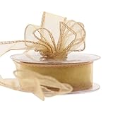 Rotolo di nastro in organza con filo metallico, larghezza 30 mm, 50 mm e 70 mm, per albero di Natale, ghirlande, confezioni regalo, fiocchi e decorazioni per matrimoni (oro, 30 mm)