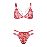 Satohom Donna Completo Intimo Sexy Floreale Ricamata Lingerie Senza Ferretto Reggiseno e Perizoma Trasparente Biancheria Intima in Rete Spalline Regolabile 2 Pezzi Hot da Notte San Valentino