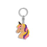 Portachiavi in legno a forma di unicorno colorato realizzato a mano prodotto sostenibile, multicolore, Taglia unica
